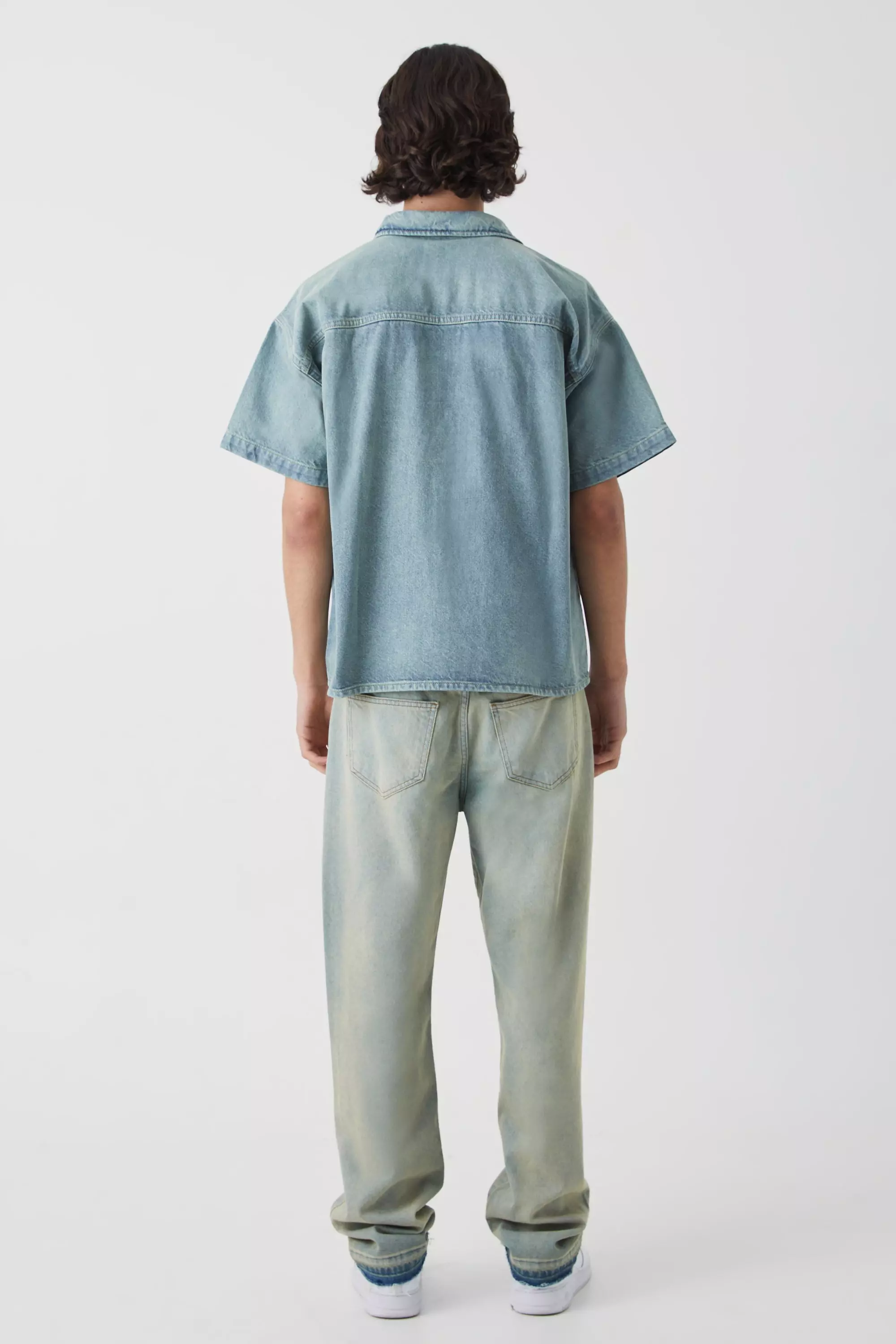 Short Sleeve Boxy Fit Denim Shirt | boohooMAN USA